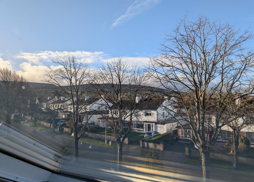 The view from our third floor roof window; showing the nearby hills