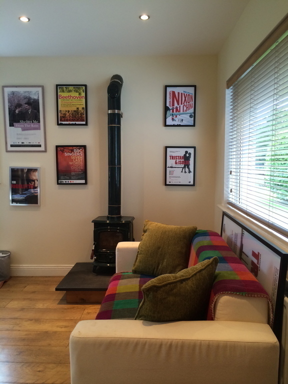 Study with wood burning stove