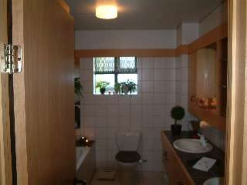 The bathroom. It has both a bathtub and a shower.