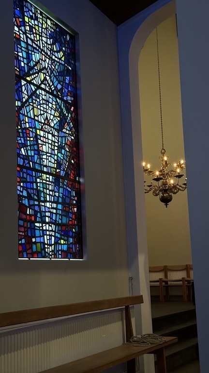 The stained glass works Skálholt were made by Gerður Helgadóttir sculpture and stained glass artist b 1928 d 1975