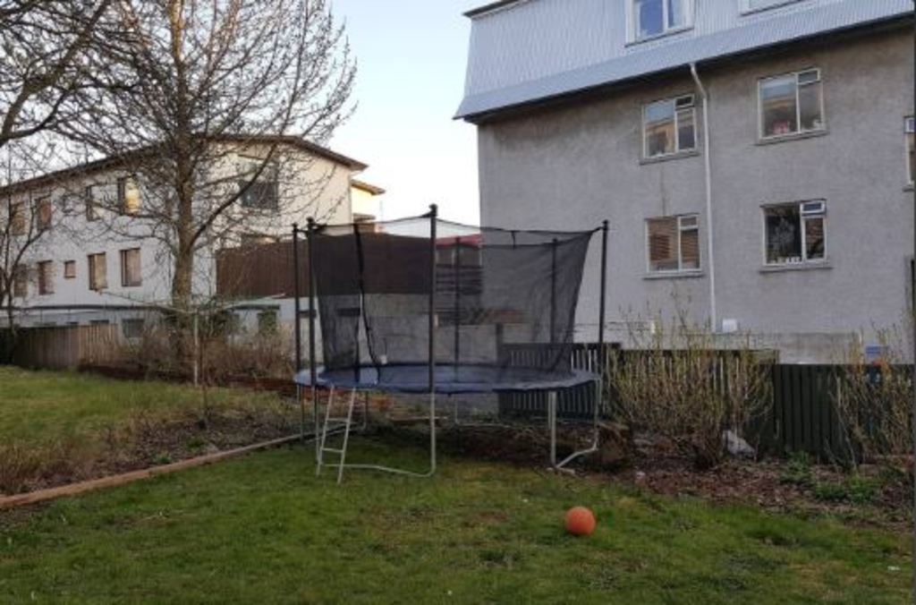 Big trampoline in the backyard
