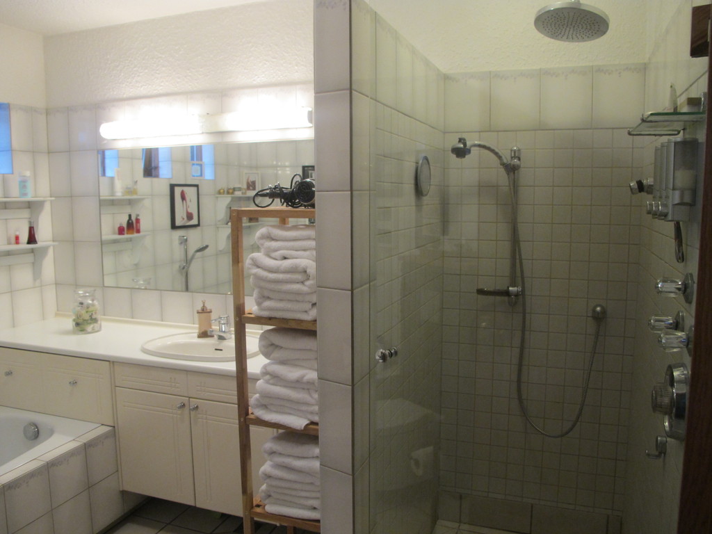 Bathroom ground floor with bathtub and a shower