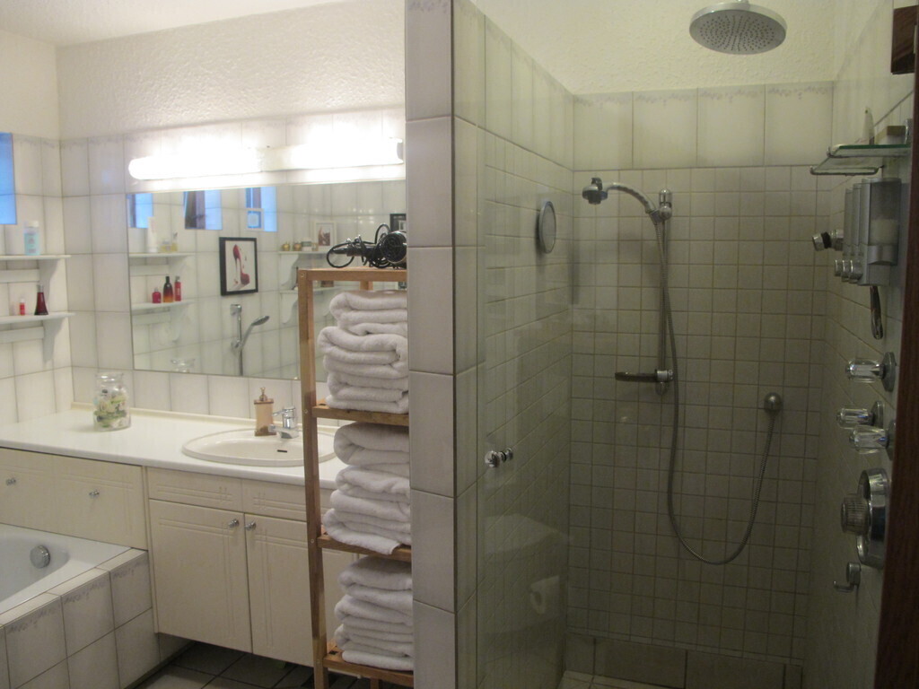 Bathroom ground floor with bathtub and a shower