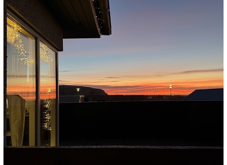 view from the patio in the sunset