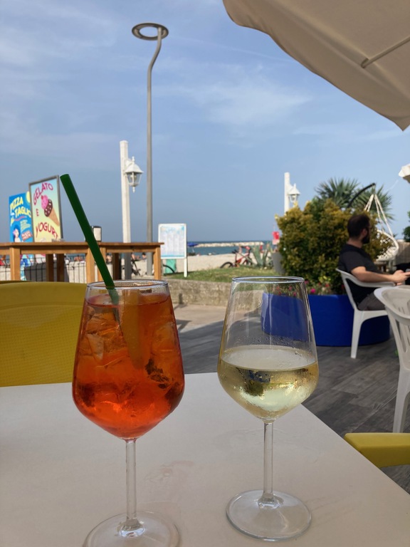 Aperitivo in old fashioned beach bar in Fano 