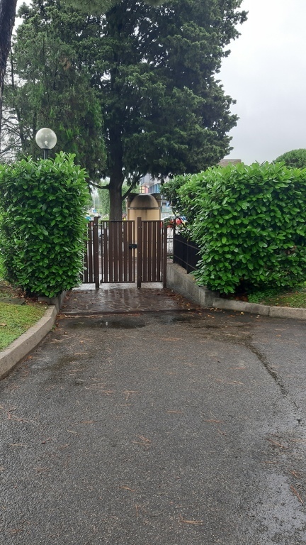pedestrian gate  leading straight into town