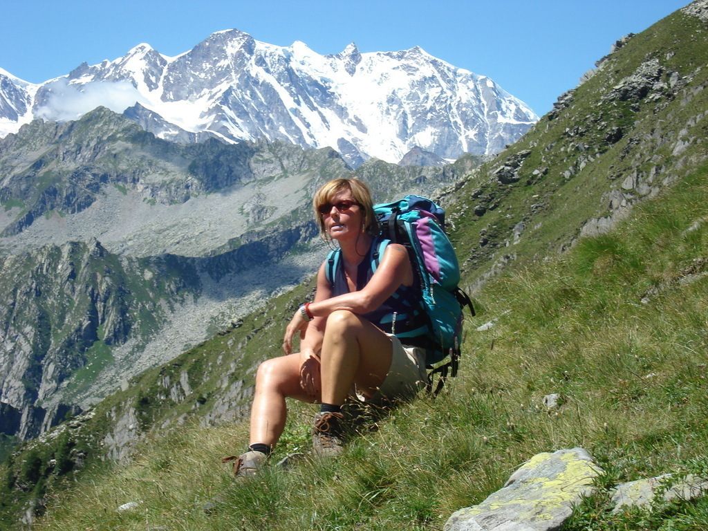 mountain trekking, on the background the Monte Rosa