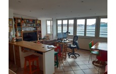 The tv, sofa and dining room side...