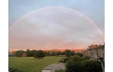 Sun setting in our neighbourhood. Views across city to Arthur's Seat