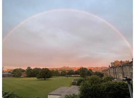 Sun setting in our neighbourhood. Views across city to Arthur's Seat