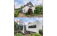 Streetside of the house & backside with extension