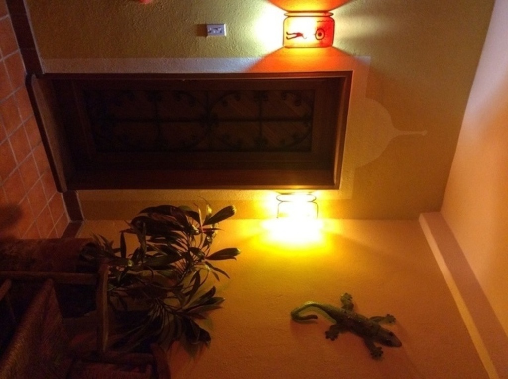 Ronda's fused glass art adorns the entrance terrace.