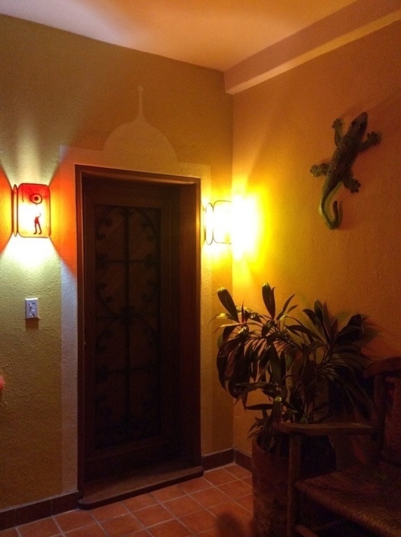 Ronda's fused glass art adorns the entrance terrace.