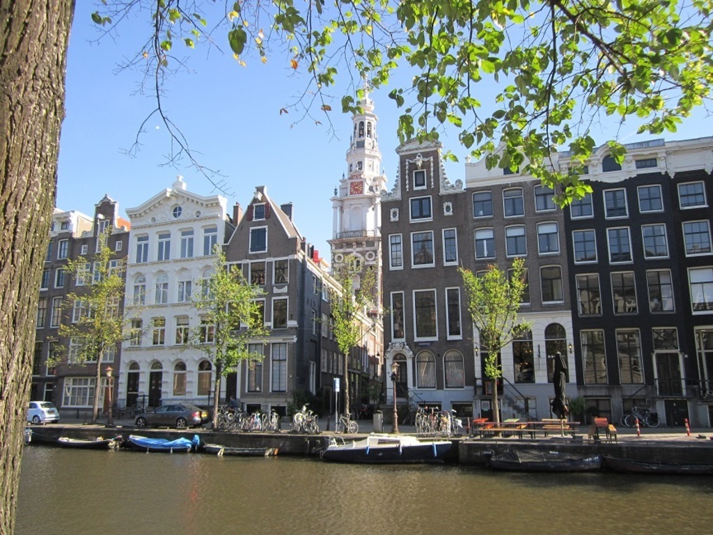 Amsterdam canal, view on Westertower