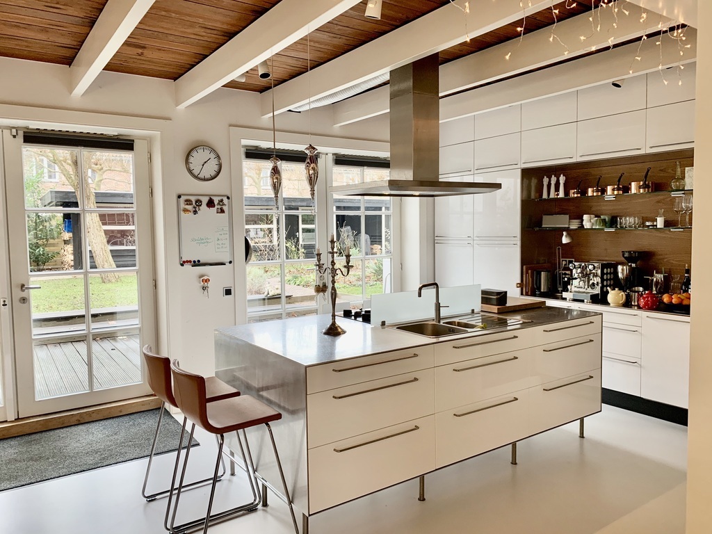 our kitchen with glass doors to the garden
