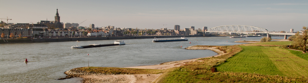 The city of Nijmegen seen from the north border of the river Waal