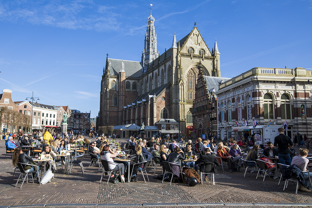 Haarlem Market square view on cathedral