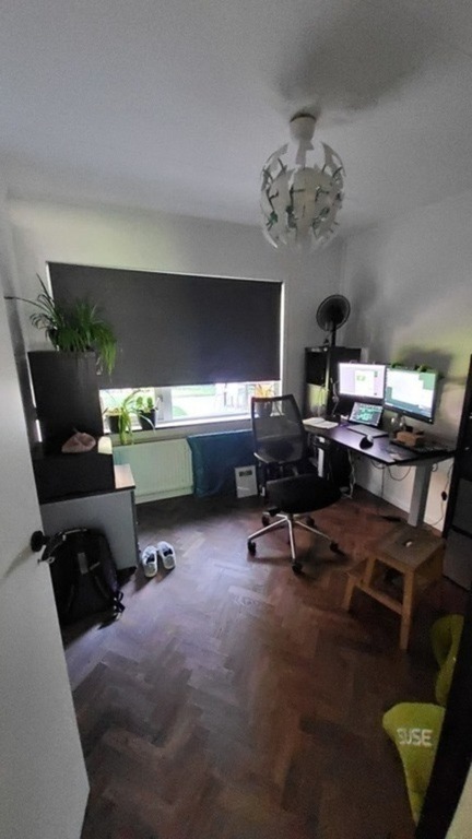 Office with wired broadband internet connection, hight ajustable desk and printer