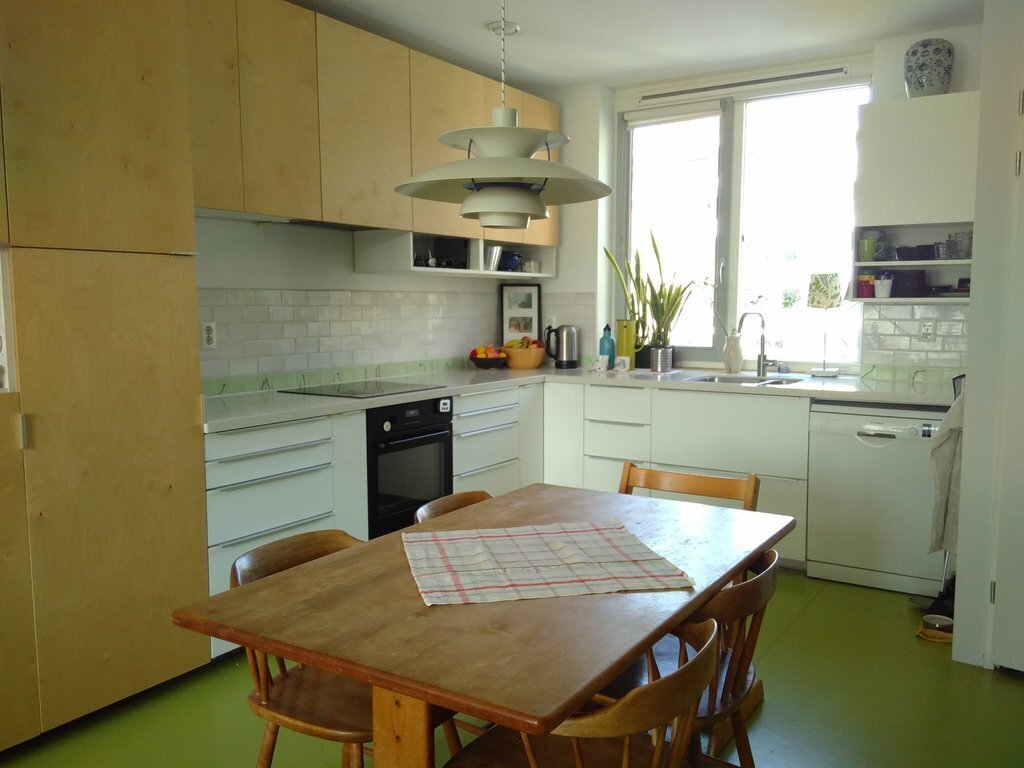 Living area and kitchen on the first floor. 