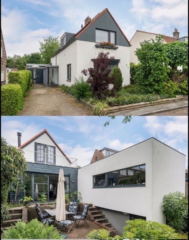 Streetside of the house & backside with extension