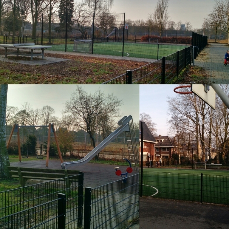 Play-area (swing, slide, basketball, soccer)