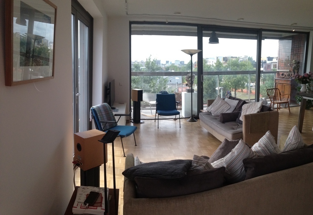 open plan living, view towards balcony