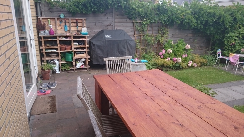 Our garden (with old BBQ now replaced by a Black Bastard). 