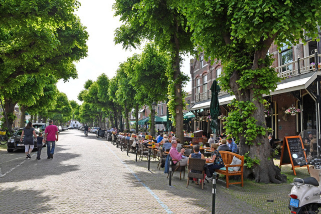 Voorschoten; Voorstraat (village centre); for cafes, restaurants and Friday market.