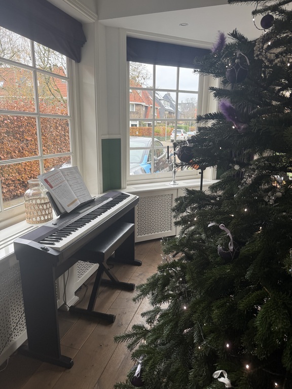 Piano in the living room, now a bit hidden behind the christmas tree :-)