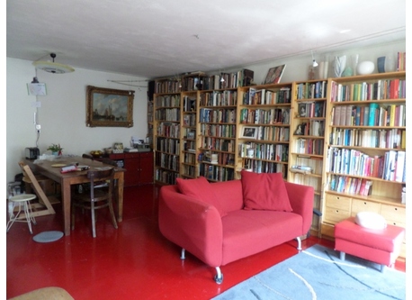 Living room with lots and lots of books.
