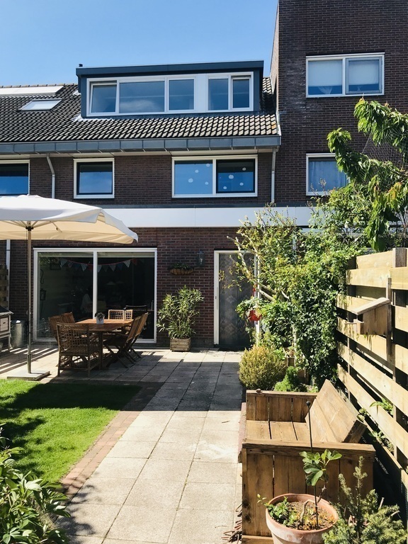 Garden view with bench for almost all-day sun seating