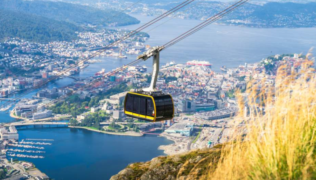 The Ulriksbanen gondola takes you up to mount Ulriken, from where you have a stunning view of Bergen