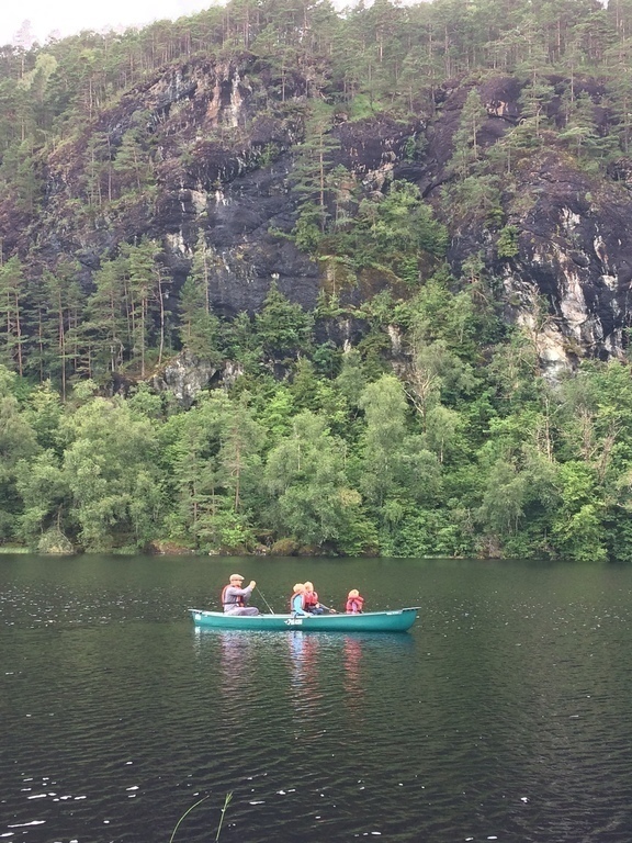 The family canoeing (30-minute drive, plus hike to the small lake)