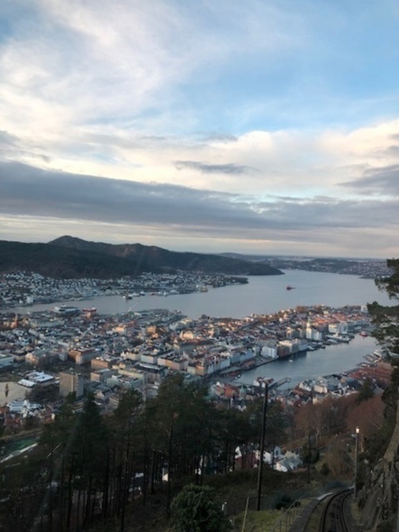 View from mount Fløyen in Bergen - one of the seven mountains surrounding the town