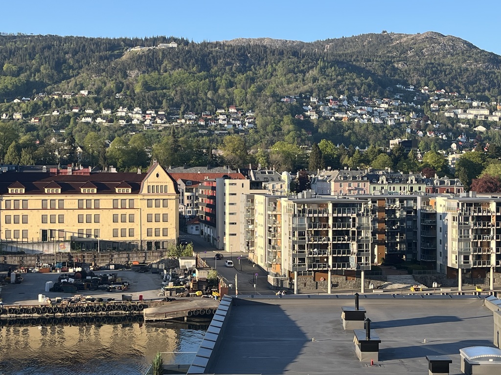 View from roof-terrace towards Mt. Fløyen
