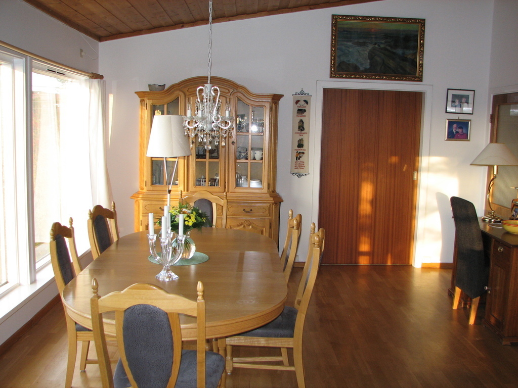 Diningroom is part of the livingroom. The table can be extended and ten persons can sit comfortably around the table