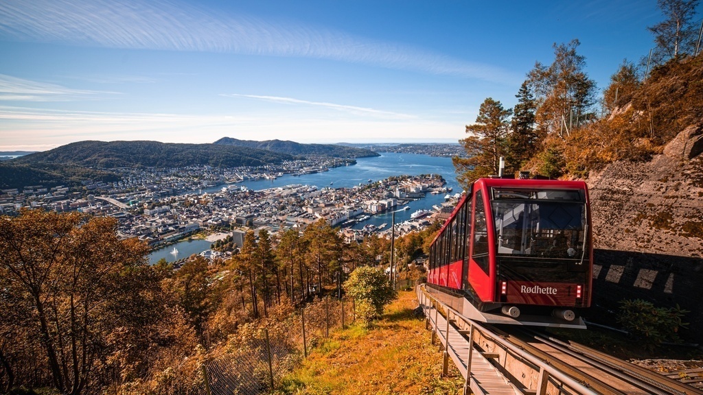 Take the cable train to the top of mountain Fløyen