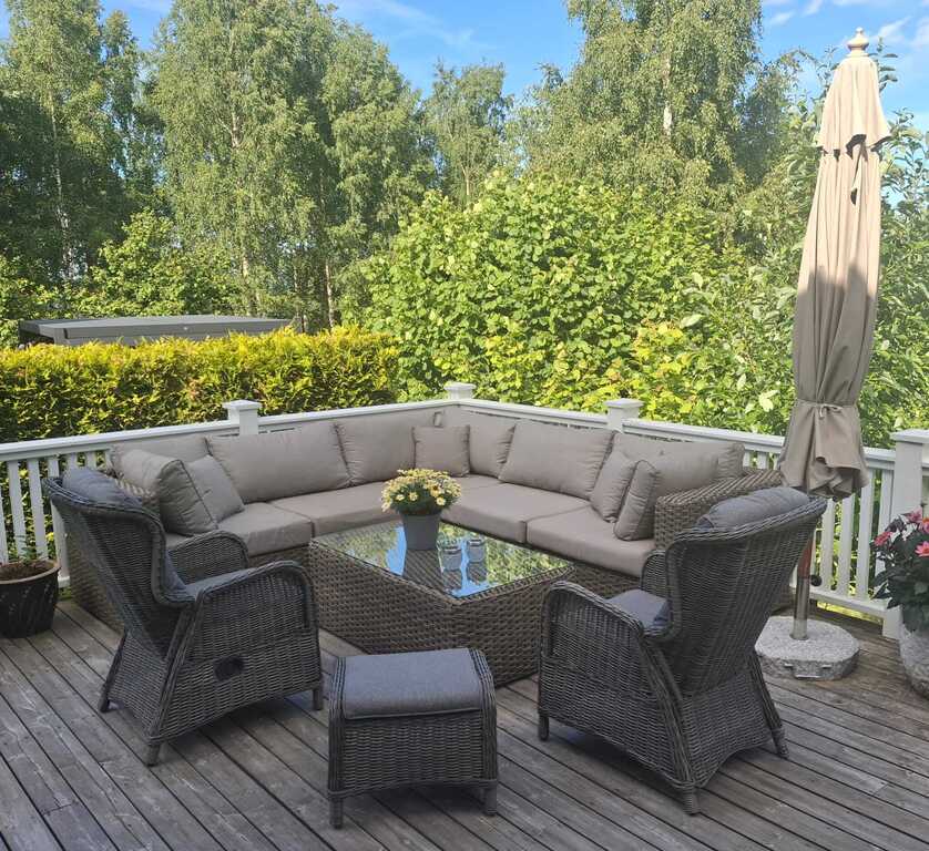 Large terrace, late-evening sun.