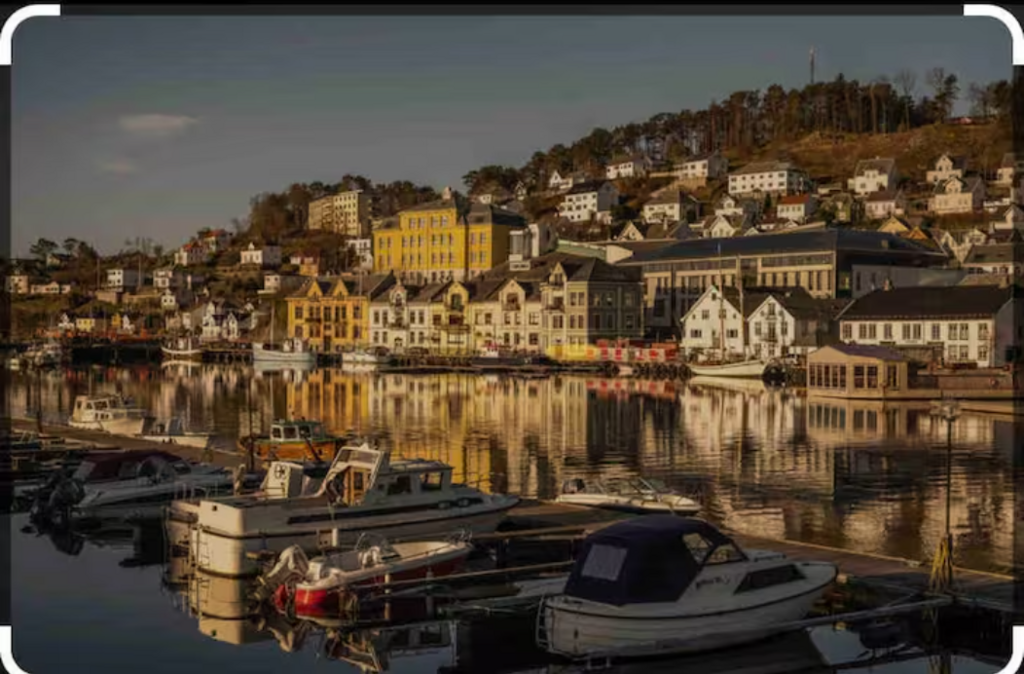 Farsund. Nearest town, 15 minutes by car from our house.