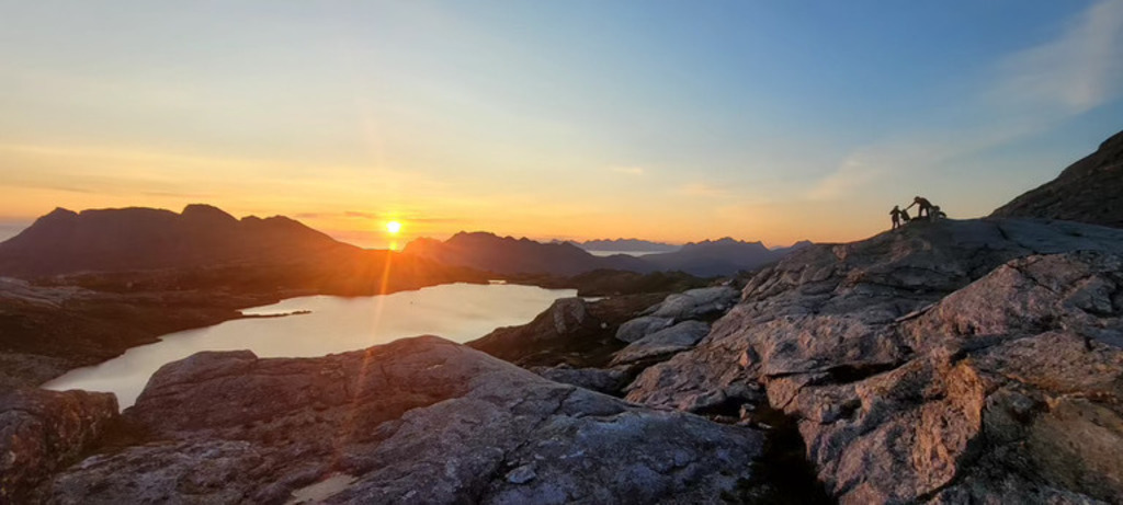 Hiking in the mountains on a beautiful summer night