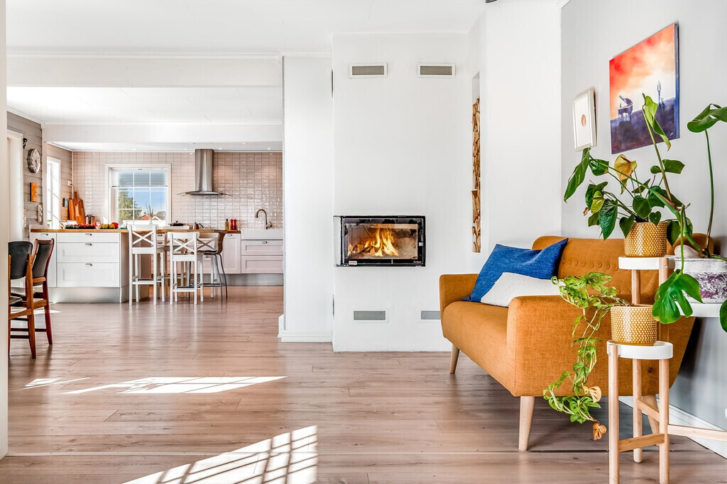 Living room with a view of the fireplace