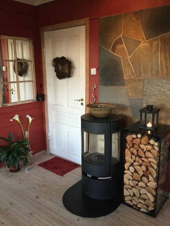 Living room with wood burner