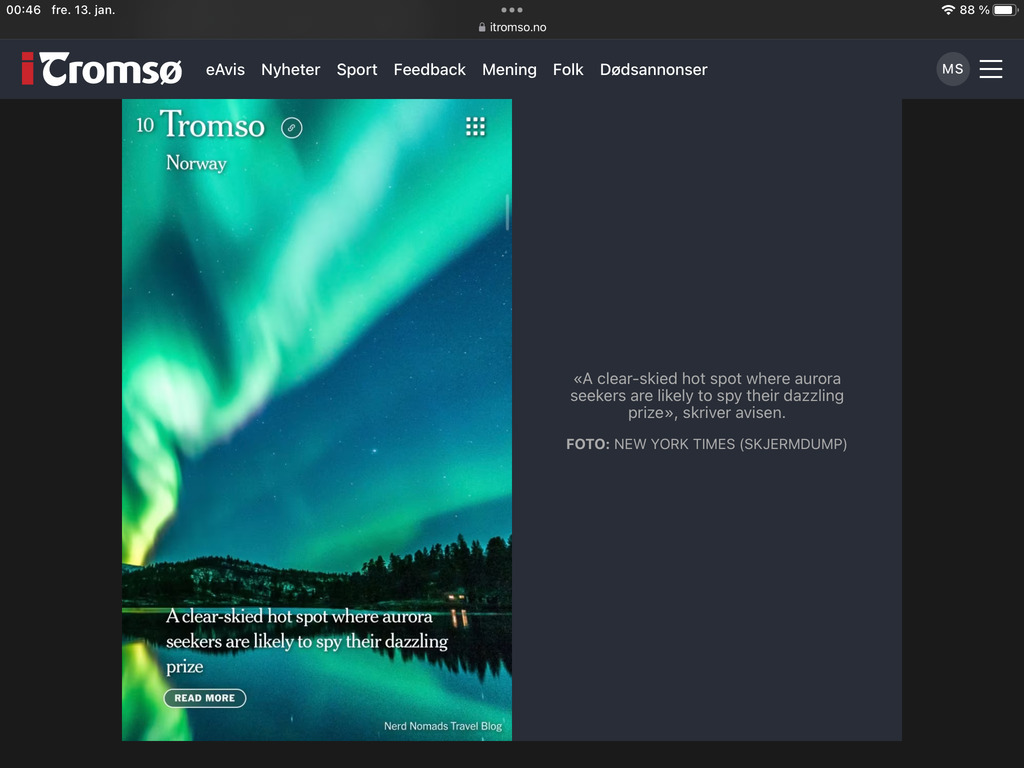 Tromsø- number 10 on New York Times list of the best places to visit in the world! 