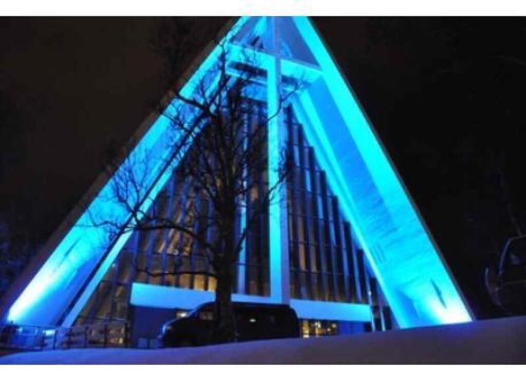 Ishavskatedralen/ Arctic Cathedral. You can see it from our window.