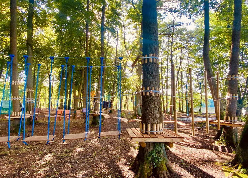 an adventure (rope) park on the opposite shore of the lake
