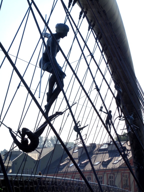 Bernatka Footbridge with balance sculptures