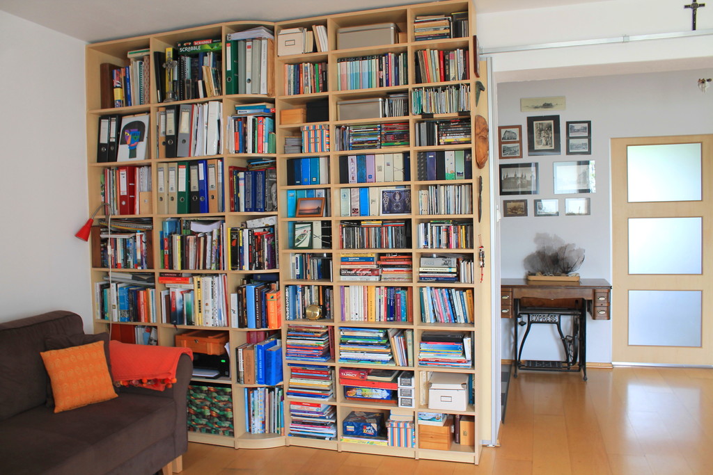 Living room, pocket door opened