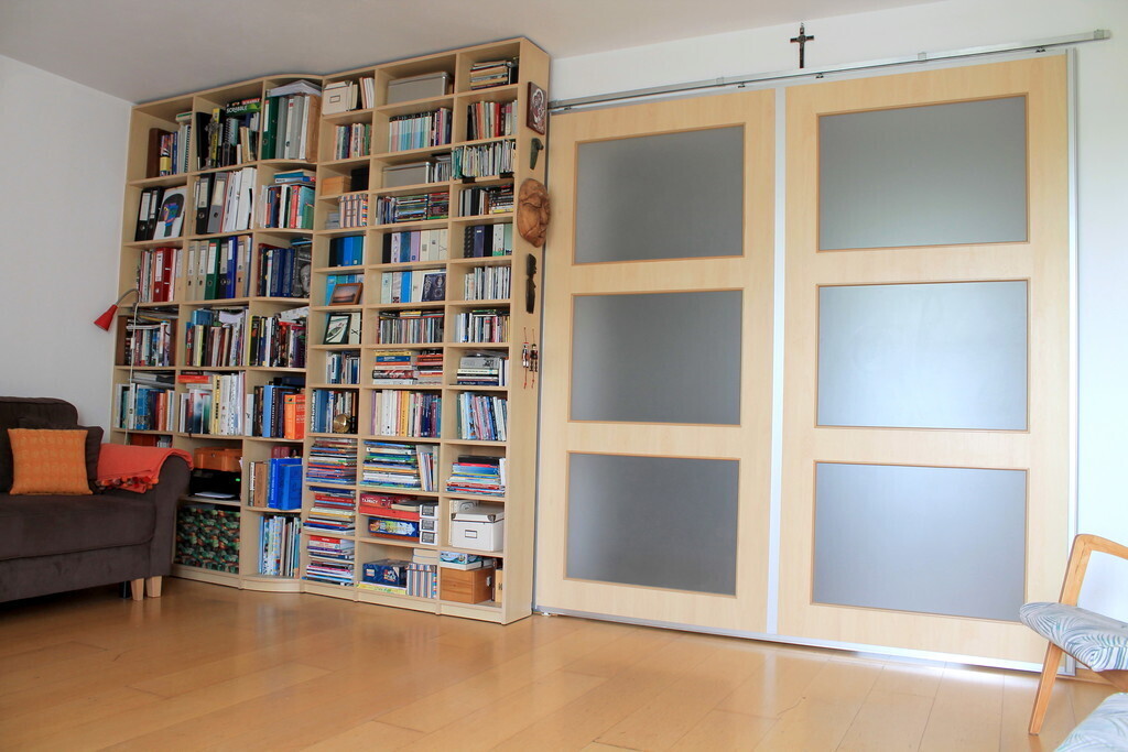 Living room with pocket door closed