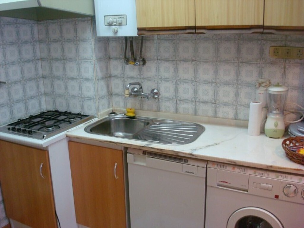 Small kitchen with washing machine (no dishwasher)