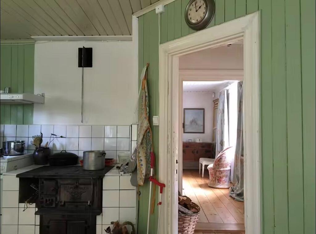Kitchen with wood burning stove